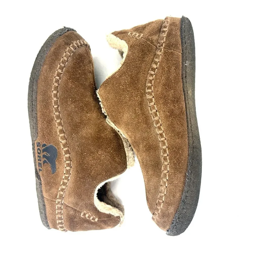 Sorel Manawan Brown Leather Slip On Moccasin Slipper NM1466-251 Mens Size 9